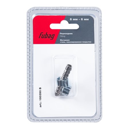FUBAG Переходник 6мм елочка на елочку с 2- мя обжимными кольцами  9Х11мм, блистер 1 шт FUBAG Переходник 6мм елочка на елочку с 2- мя обжимными кольцами  9Х11мм, блистер 1 шт