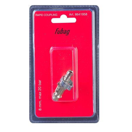 FUBAG Разъемное соединение рапид (штуцер), елочка 8мм с обжимным кольцом 8х13мм, блистер 1 шт FUBAG Разъемное соединение рапид (штуцер), елочка 8мм с обжимным кольцом 8х13мм, блистер 1 шт