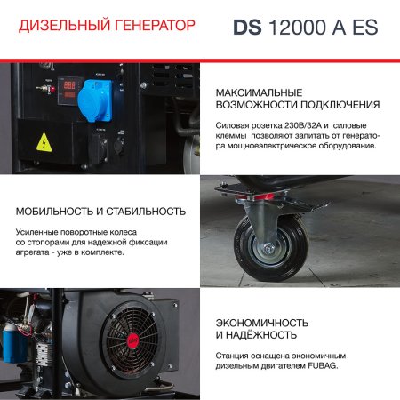 Дизельный генератор FUBAG DS 12000 A ES с электростартером и коннектором автоматики  Дизельный генератор FUBAG DS 12000 A ES с электростартером и коннектором автоматики в Томске фото