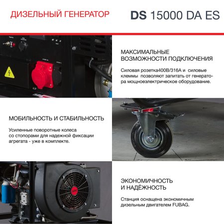 Дизельный генератор (трехфазный) FUBAG DS 15000 DA ES с электростартером и коннектором автоматики  Дизельный генератор (трехфазный) FUBAG DS 15000 DA ES с электростартером и коннектором автоматики в Томске фото